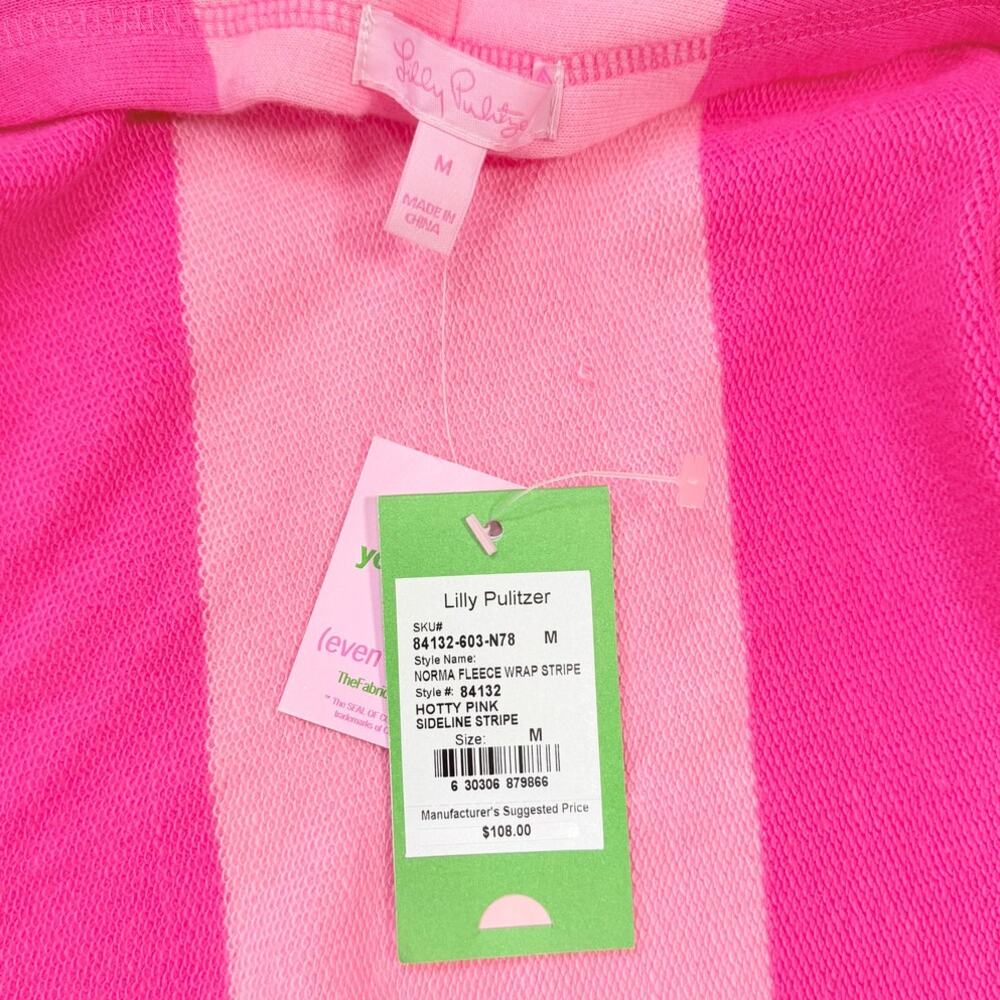Lilly Pulitzer Norma Fleece Wrap Stripe Cardigan Pink NWT Medium Preppy Cozy - Picture 7 of 13